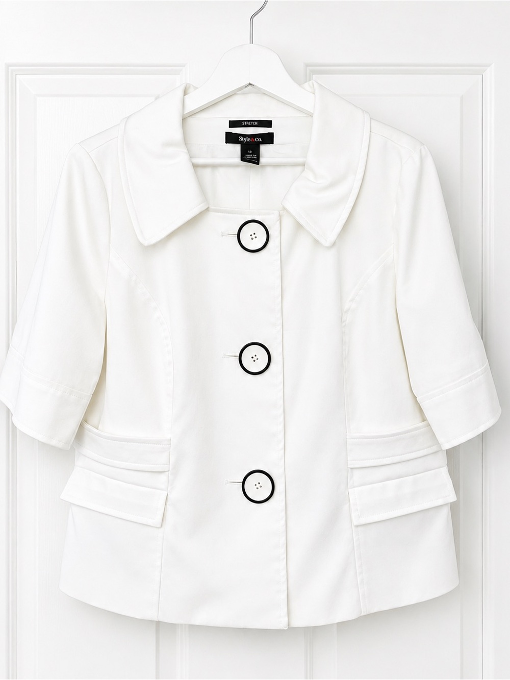 Style & Co White Stretch Cropped Jacket Blazer Size 10 | Chic Boutique Style